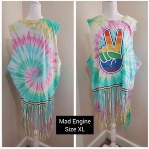 Tiedye Sleeveless Tshirt w Fringe